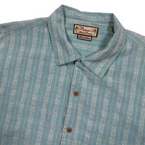 Pussers Island Button Shirt Men L Bluish Teal SILK BLEND Loop Collar Textured